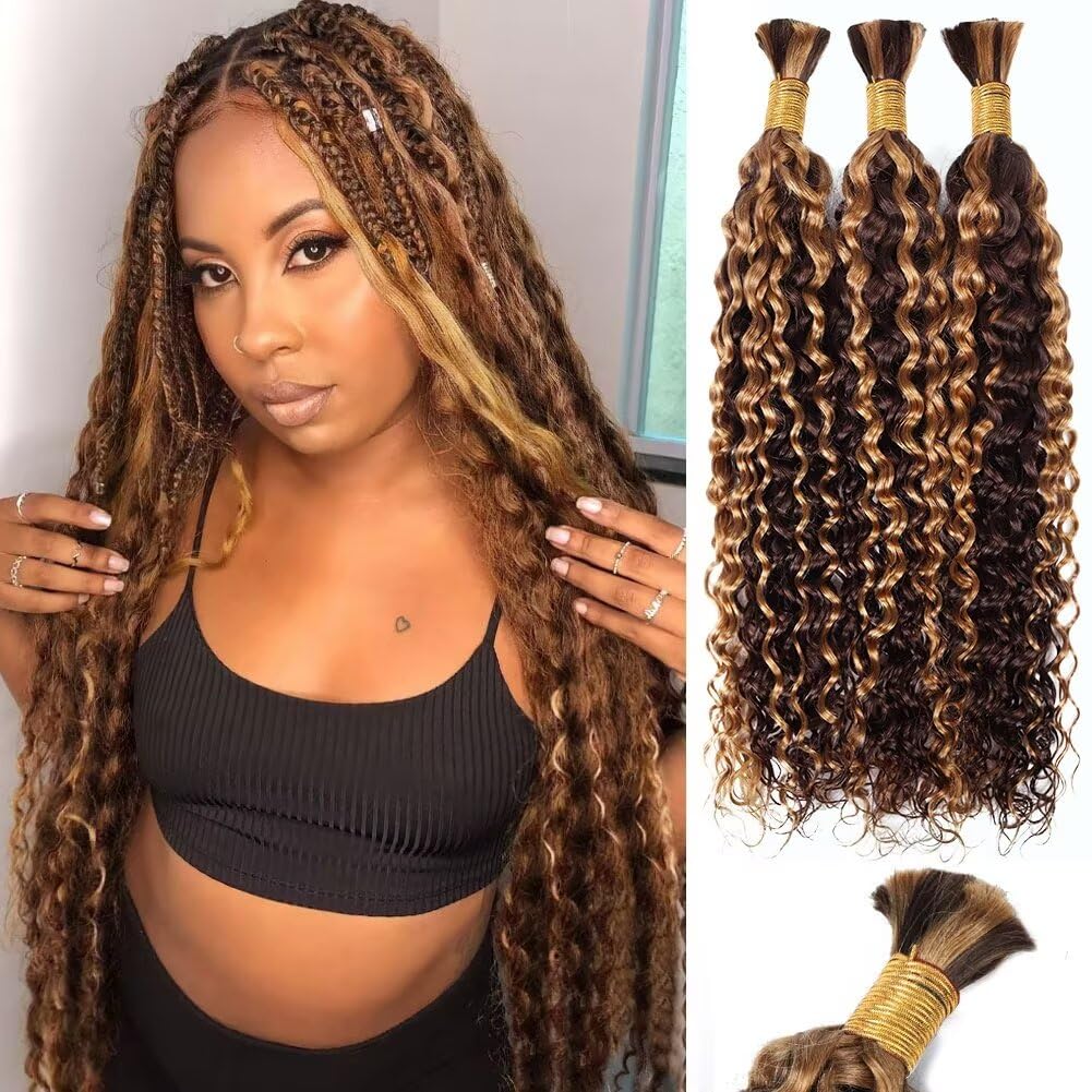 Ombre Human Braiding Hair Water Wave Bulk for Boho Braids