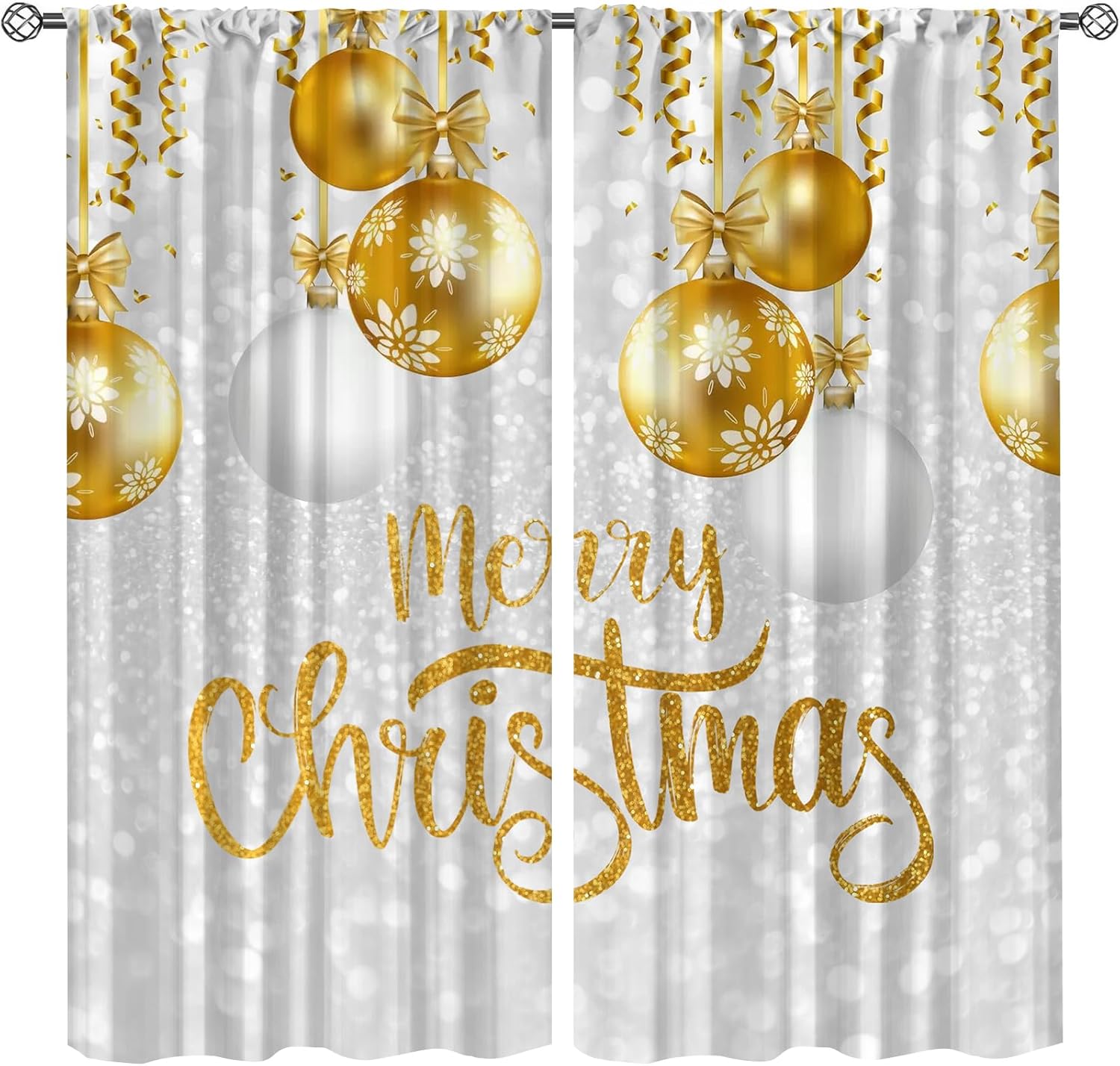 Festive 84 Gold White Xmas Curtains