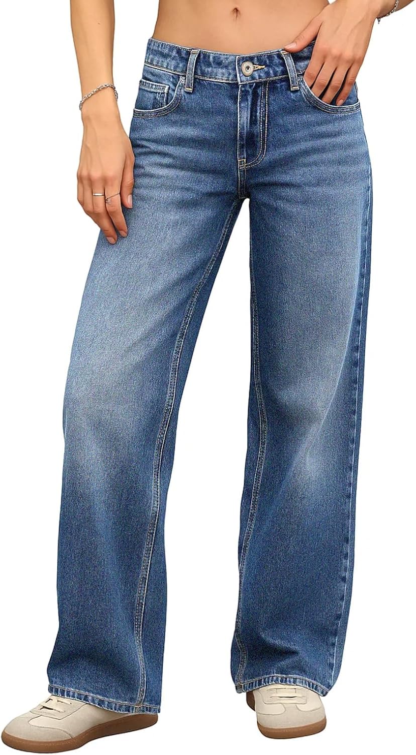 ELLEVEN Women's Low-Rise Baggy Jeans for Effortless Style