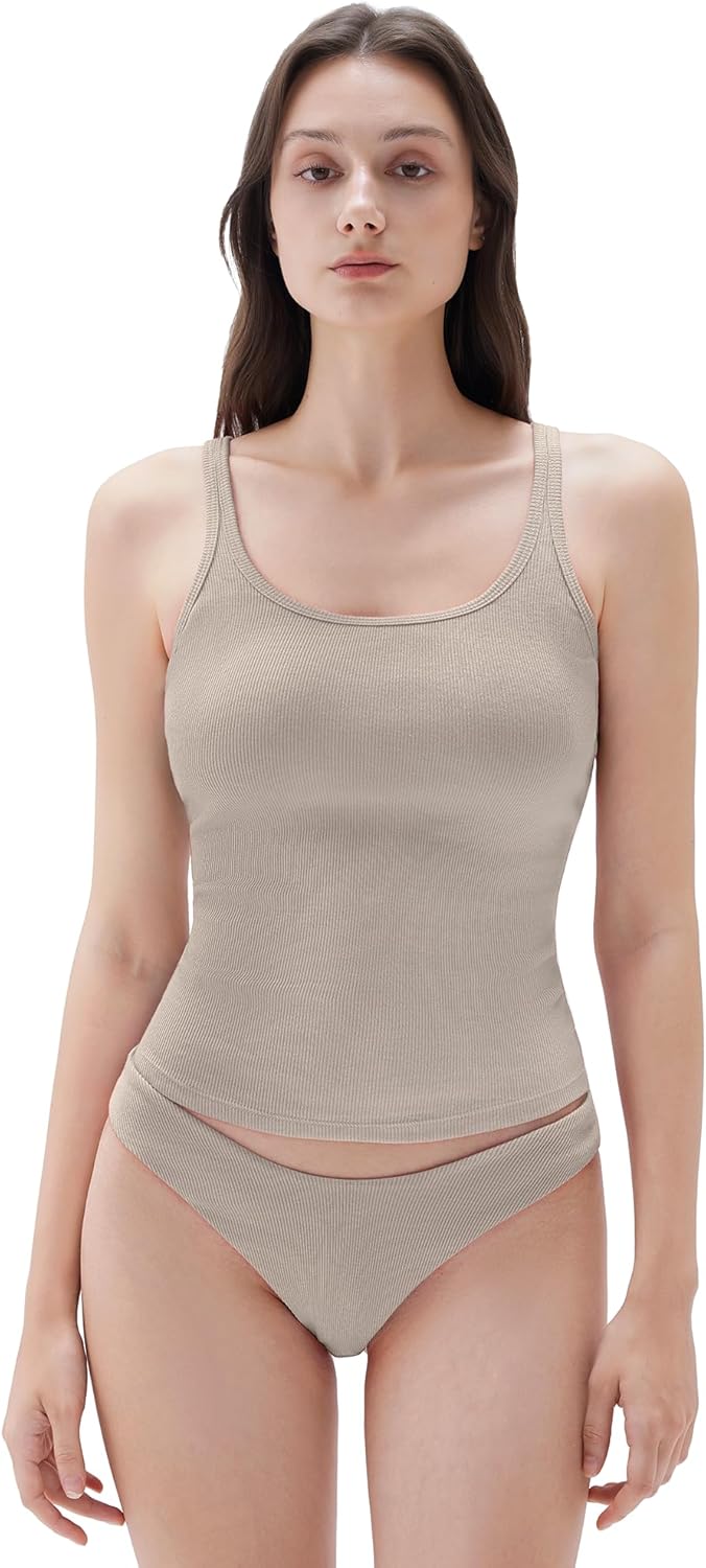 SUUKSESS Women Padded Cotton Ribbed Long Tank Tops for Summer