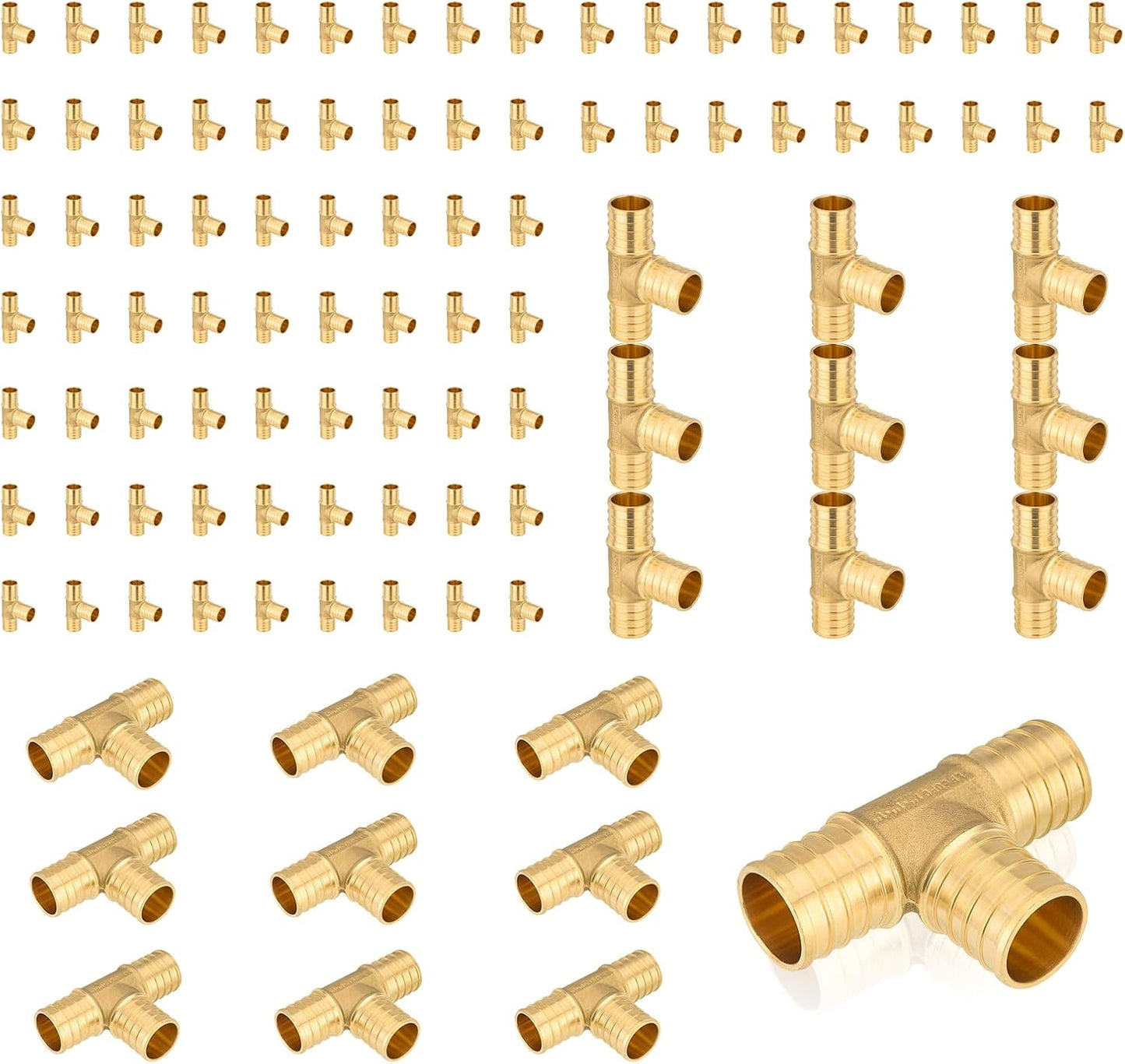 PEX Fittings 100-Pack 1in x 1in x 1in Brass Crimp Tee for Plumbing