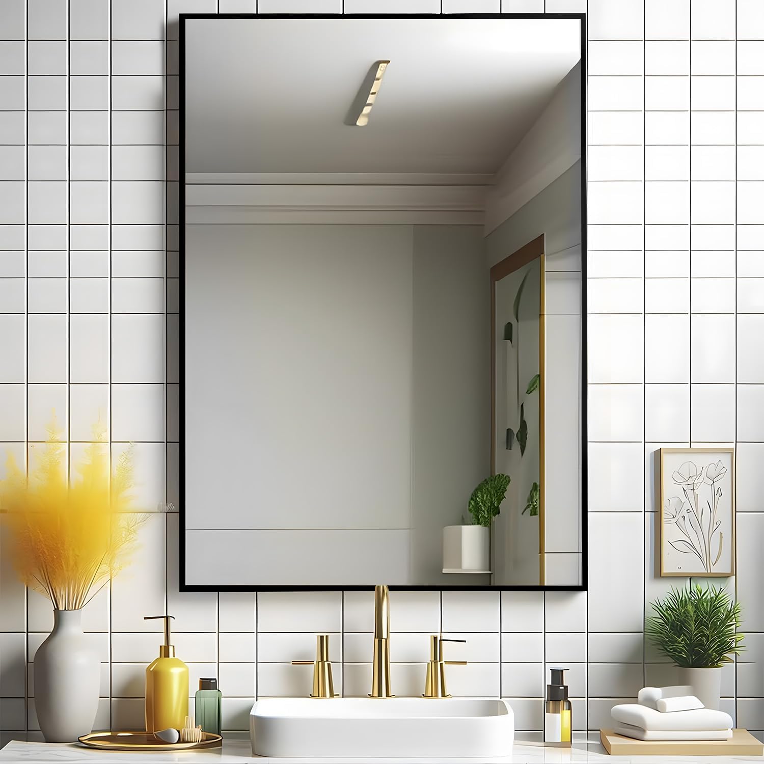 Black Bathroom Mirror 24x36 Inch Modern Farmhouse Design