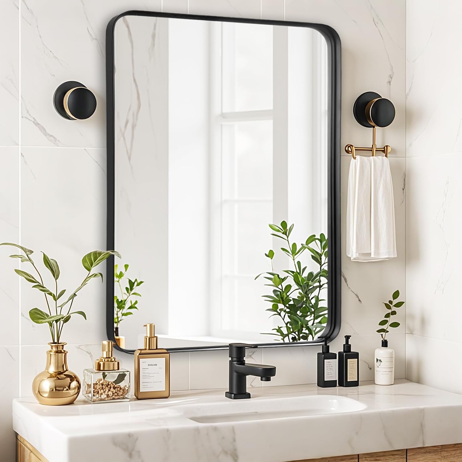 Fabuday Black Bathroom Mirror Over Sink - 28x36 Inch Large