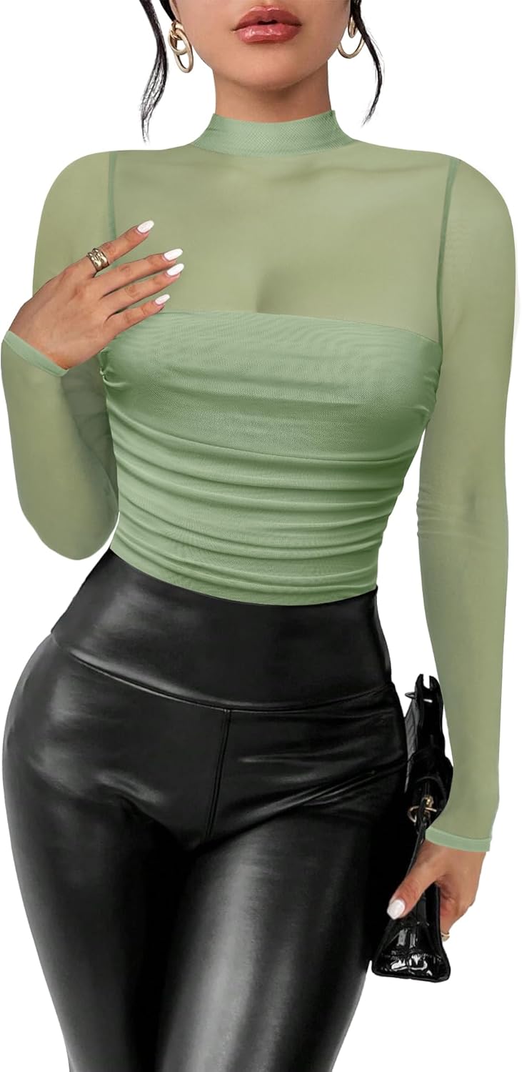 Women's Sexy Bodysuit: Mock Turtle Neck Long Sleeve Top
