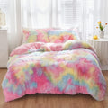 Pink Fluffy Full Size Bedding Set - Cozy Tie Dye Duvet Cover