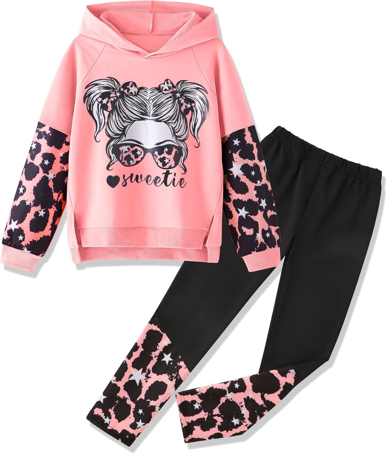 Girls Clothes Cool Girl Print Tie Dye Hoodie Pullover Set
