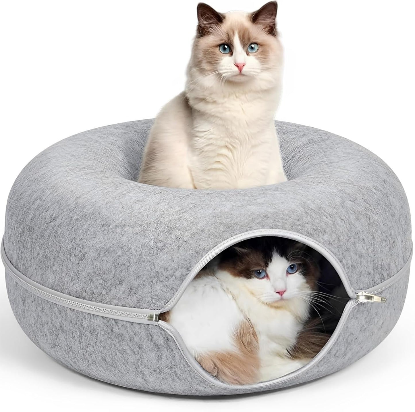 24in Tunnel Bed for Indoor Cats - Cozy Cat Cave with Tunnel