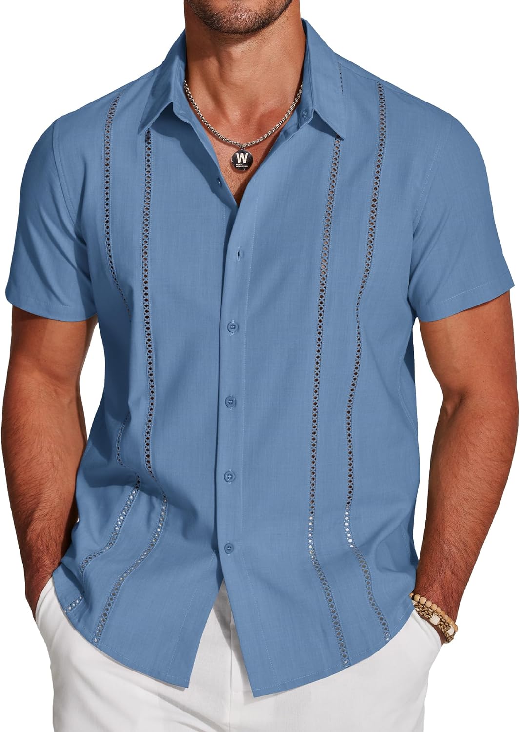 Men's Cuban Guayabera Shirt for Summer Beach Casual Style