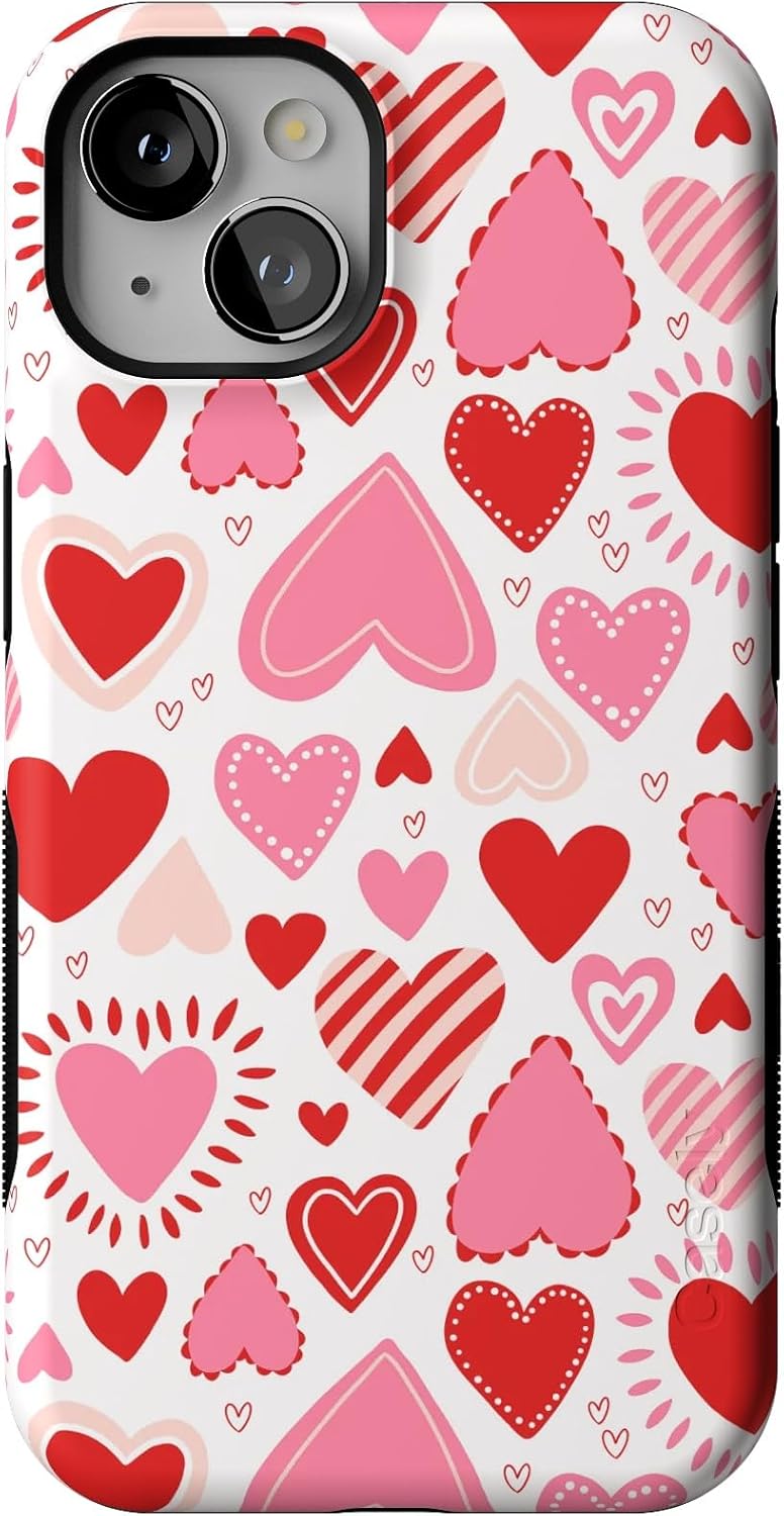 Bold Protective iPhone 13 Case with Pink Heart Stickers Design