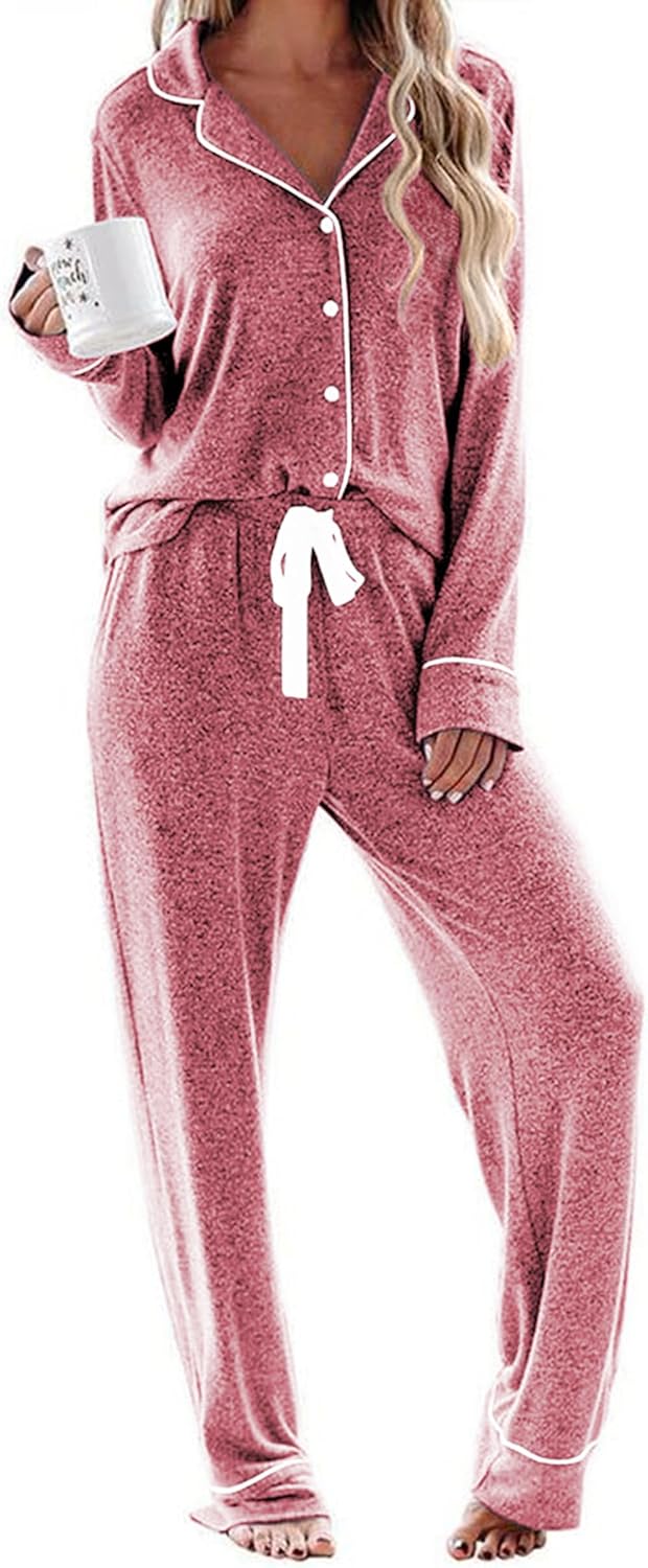 Ekouaer Women's Pajamas Long Sleeve Sleepwear Set for Comfort