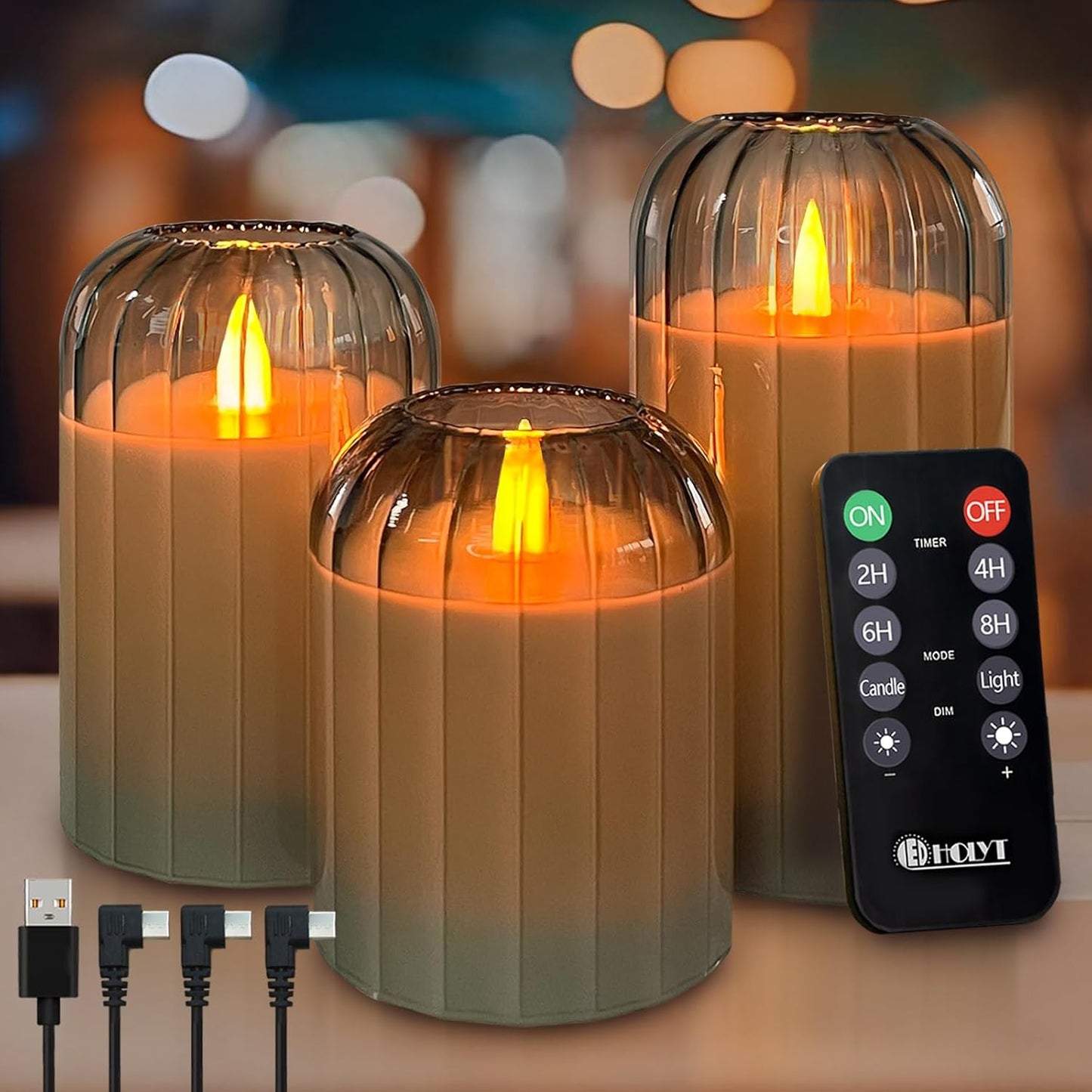 Rechargeable Flameless Candle Set with Remote Control and Timer