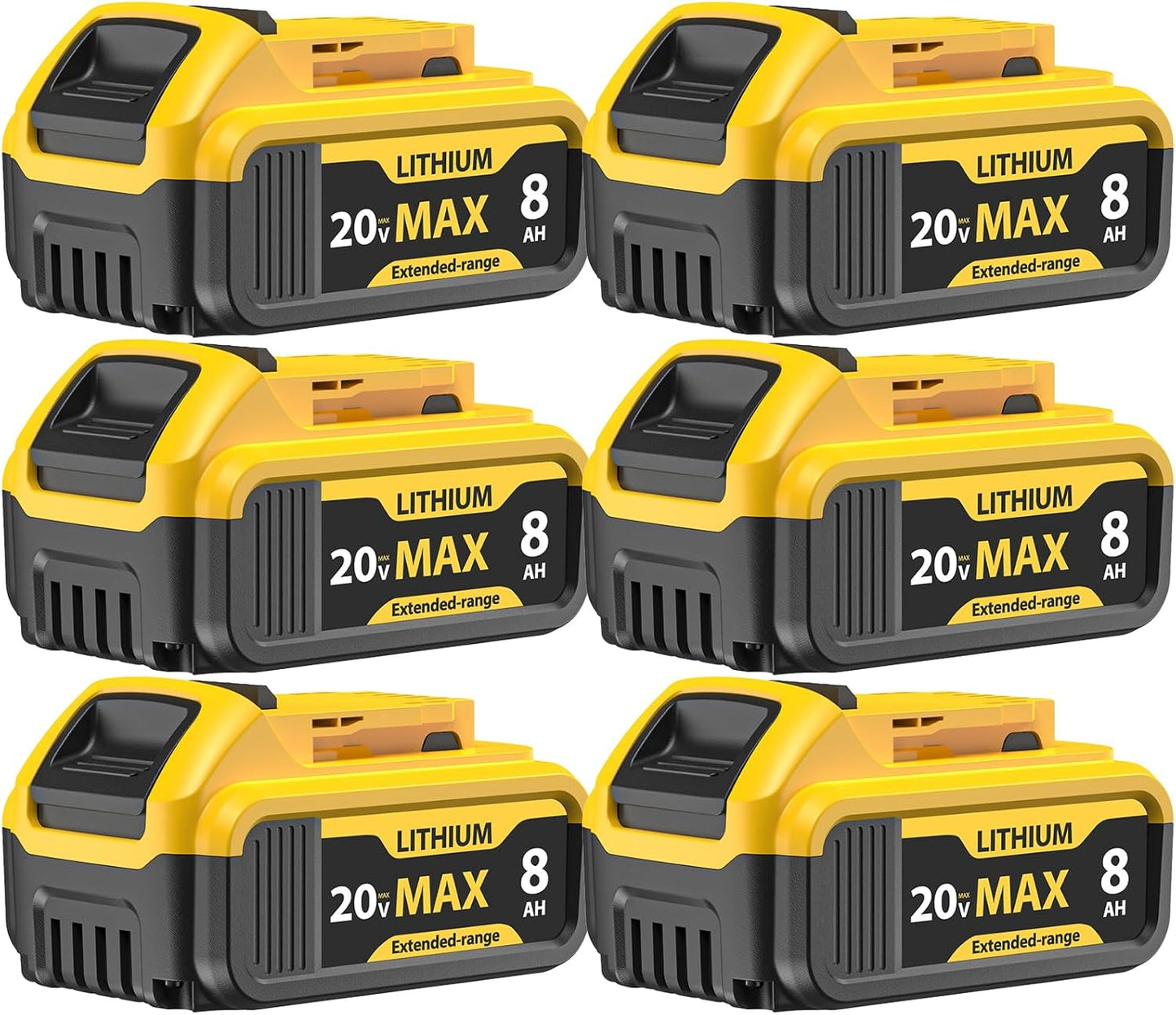 8000mAh Replacement Battery for Dewalt 20V Max Tools - 6 Packs