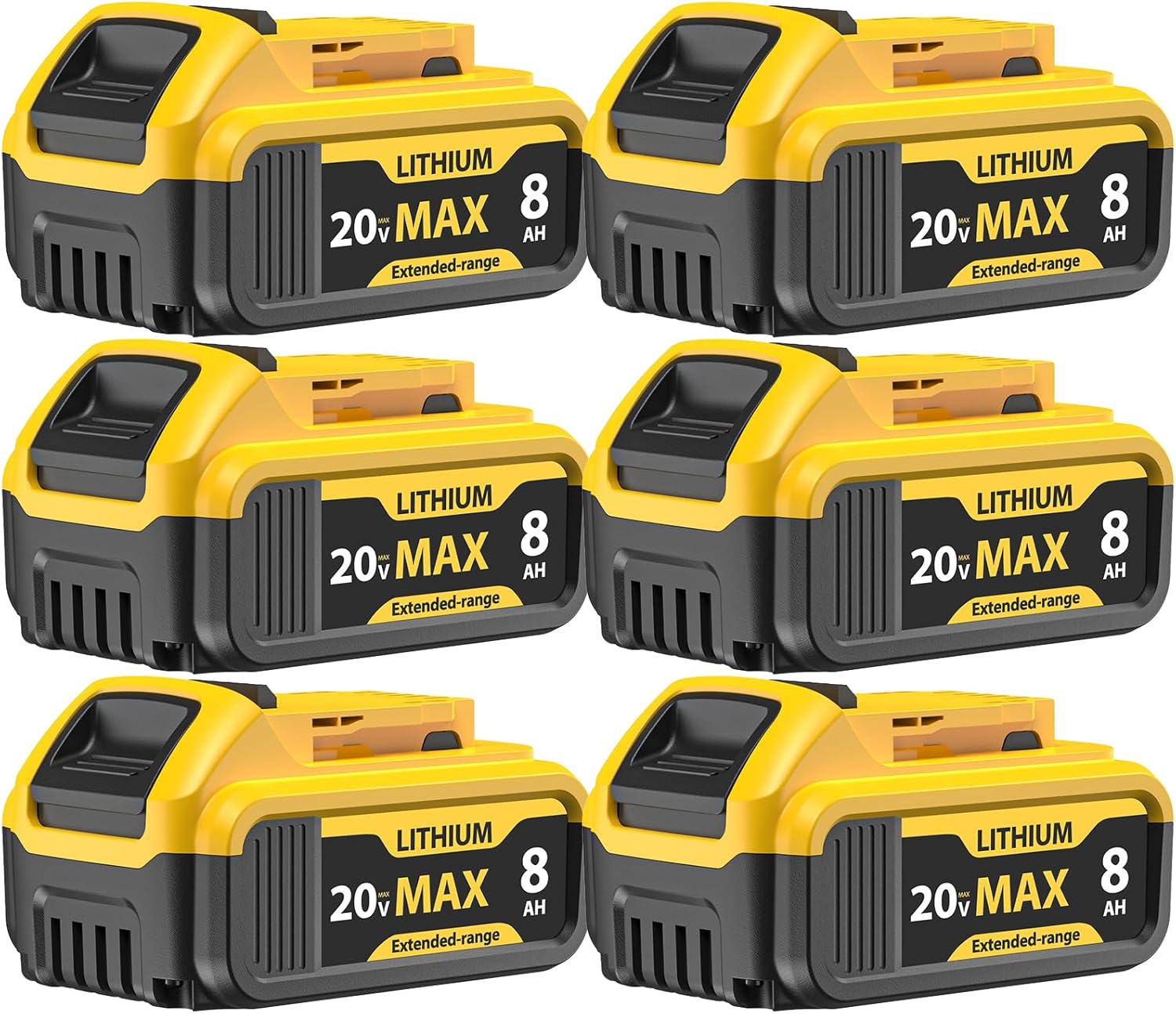 8000mAh Replacement Battery for Dewalt 20V Max Tools - 6 Packs