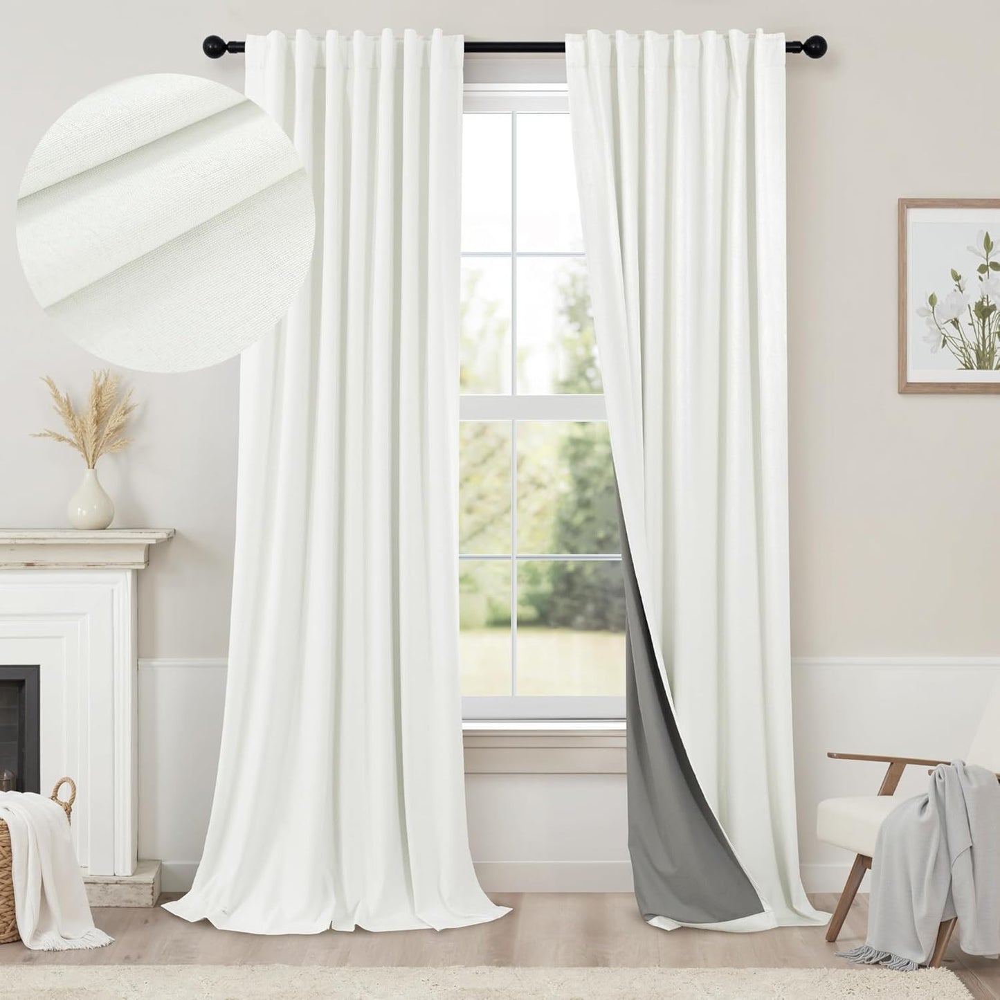 Ivory Blackout Curtains 90 Inches Long for Sliding Glass Doors
