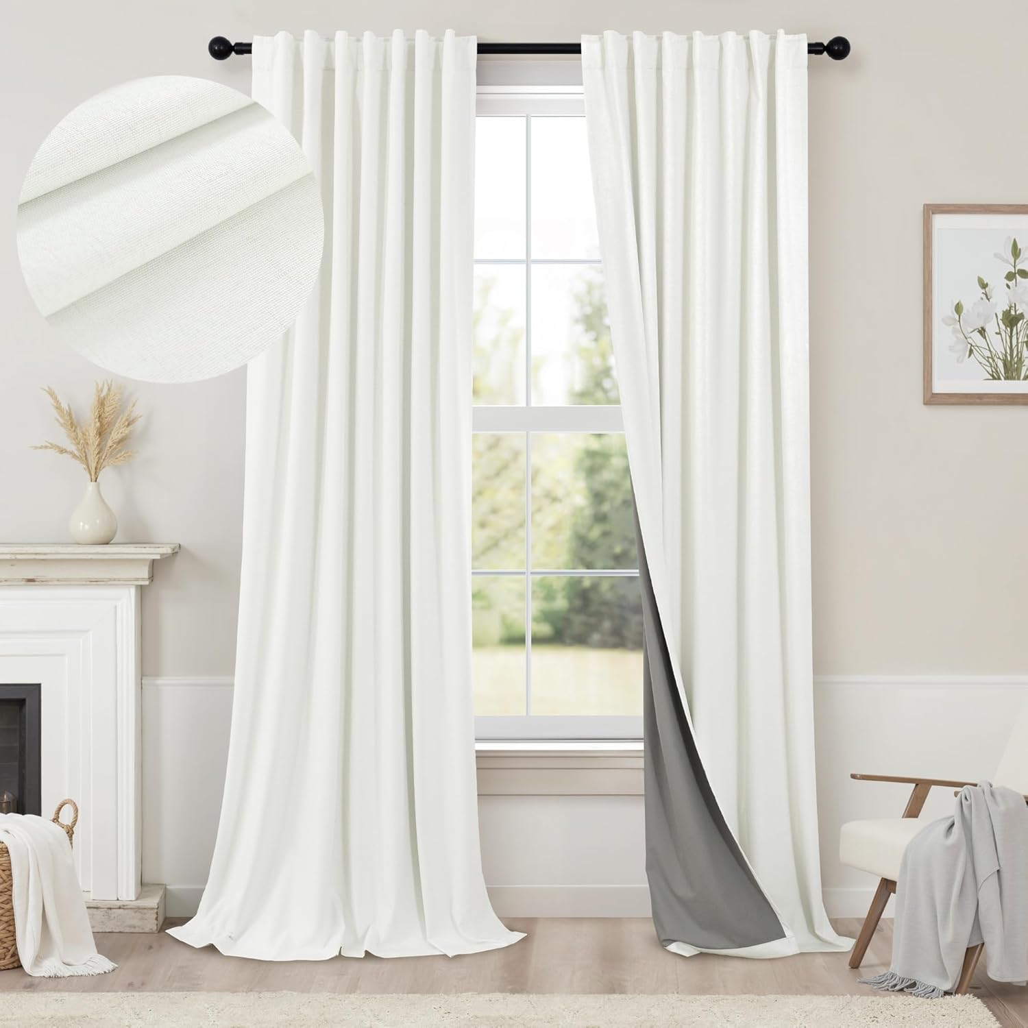 Ivory Blackout Curtains 90 Inches Long for Sliding Glass Doors