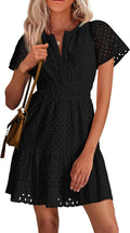 Womens Short Lace Summer Dress V Neck A Line - Breathable Cotton