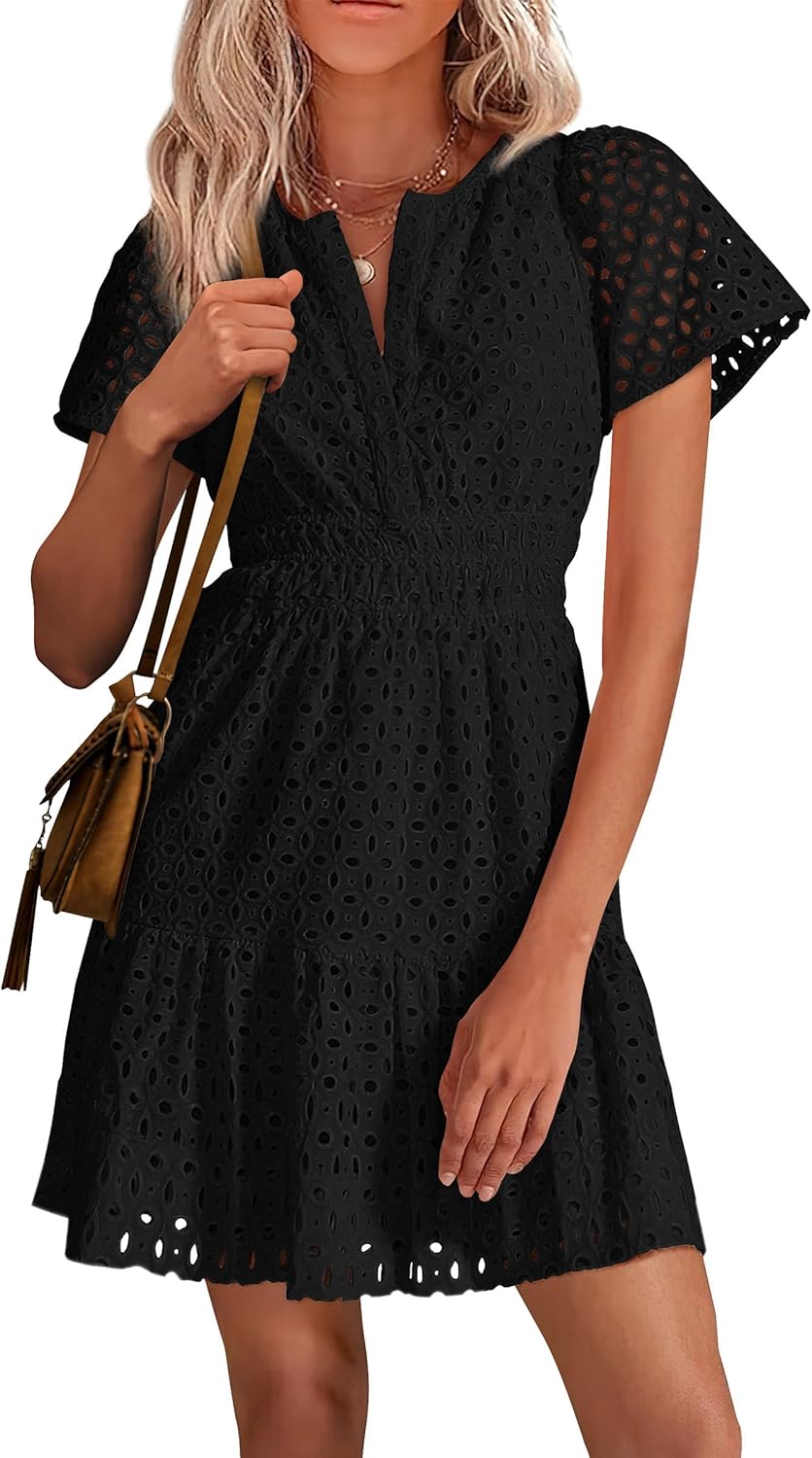 PRETTYGARDEN Womens Summer Short Dress V Neck Casual Beach Party