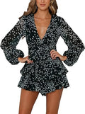 Relipop Women's Floral V Neck Romper - Flowy Summer Layered Ruffle
