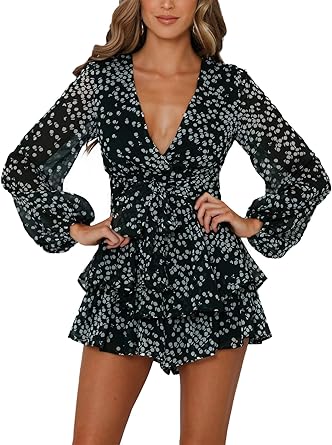 Stylish Floral Print V Neck Women's Romper for Summer Fun