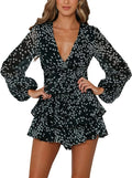 Relipop Women's Summer Romper V Neck Long Sleeve Knot Front Style