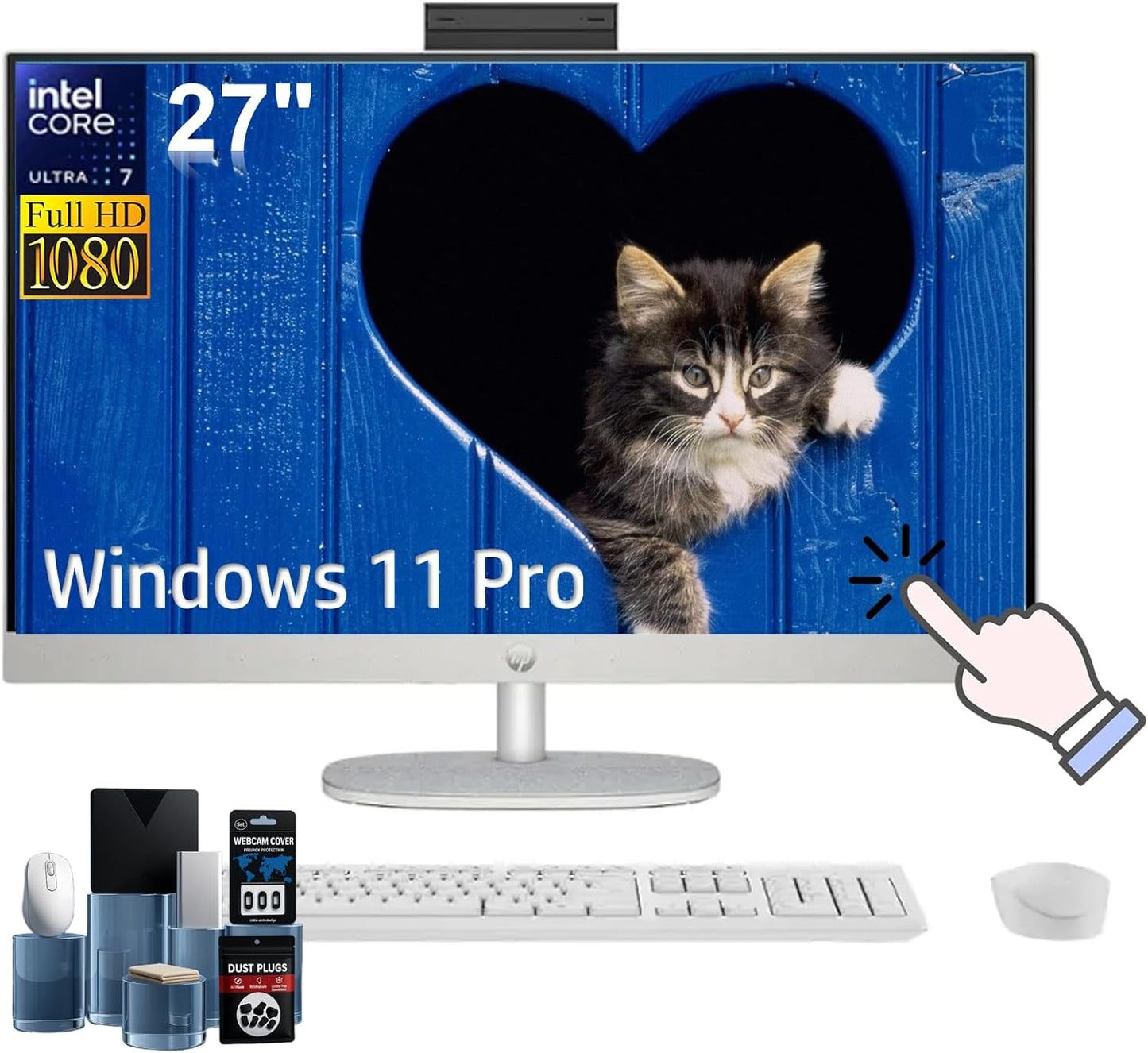 HP 27 All-in-One Desktop Computer with Touchscreen and Power