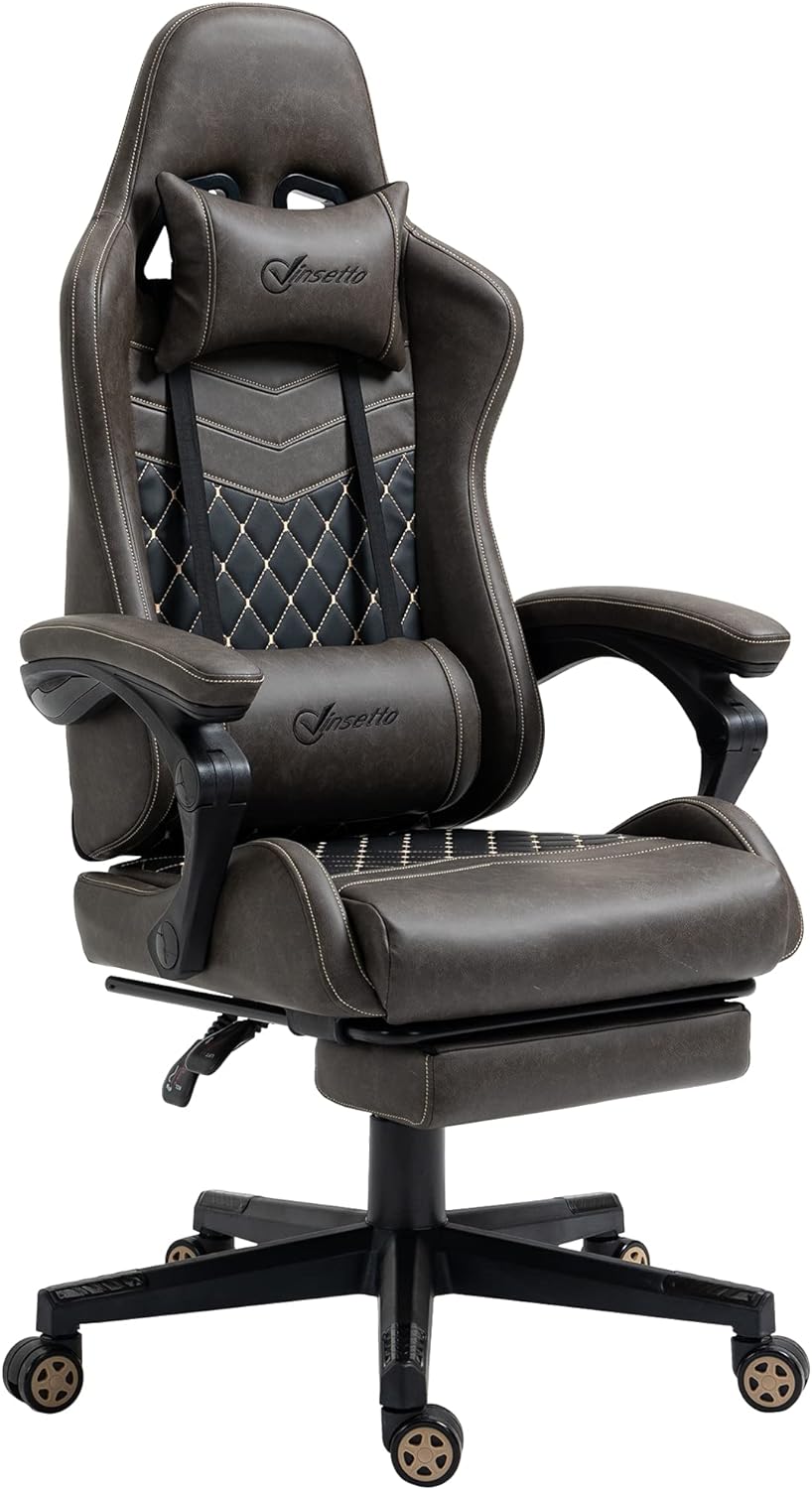 Vinsetto High Back Gaming Chair with Footrest - Brown