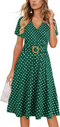 Women's Criss-Cross V Neck Fit and Flare Tea Dress with Pockets side