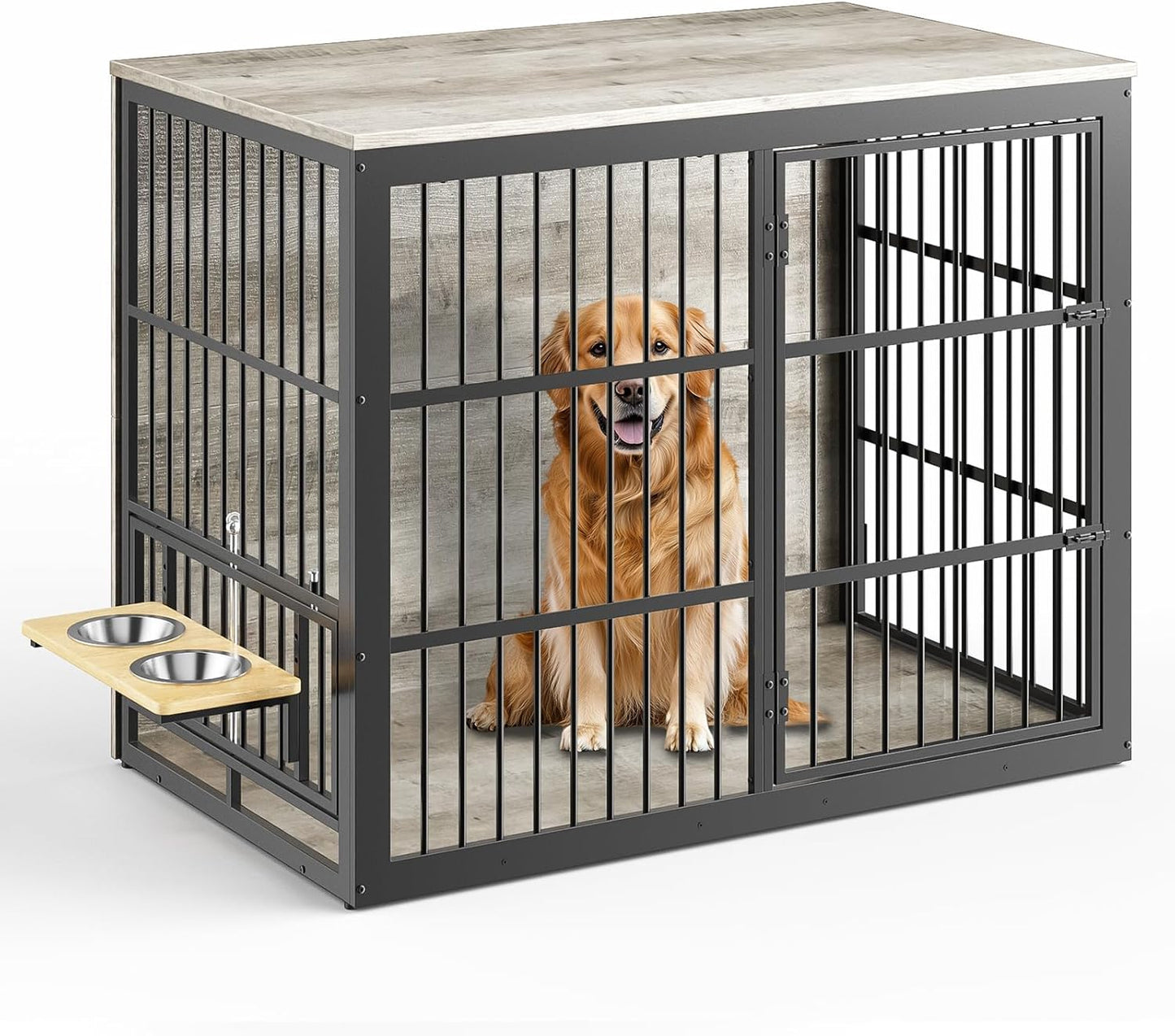 48ft' XXL Dog Crate Furniture with Rotating Feeder for Dogs