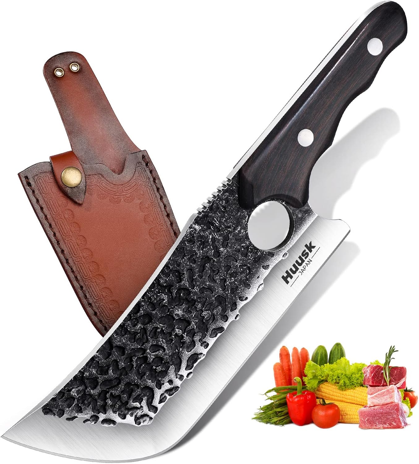 Huusk Forged Meat Cleaver Knife for Kitchen and Outdoor Use