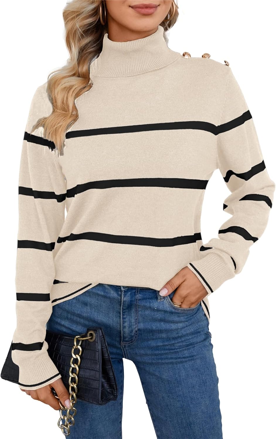 SANGTREE Women's Turtleneck Sweater for Casual Fall Style