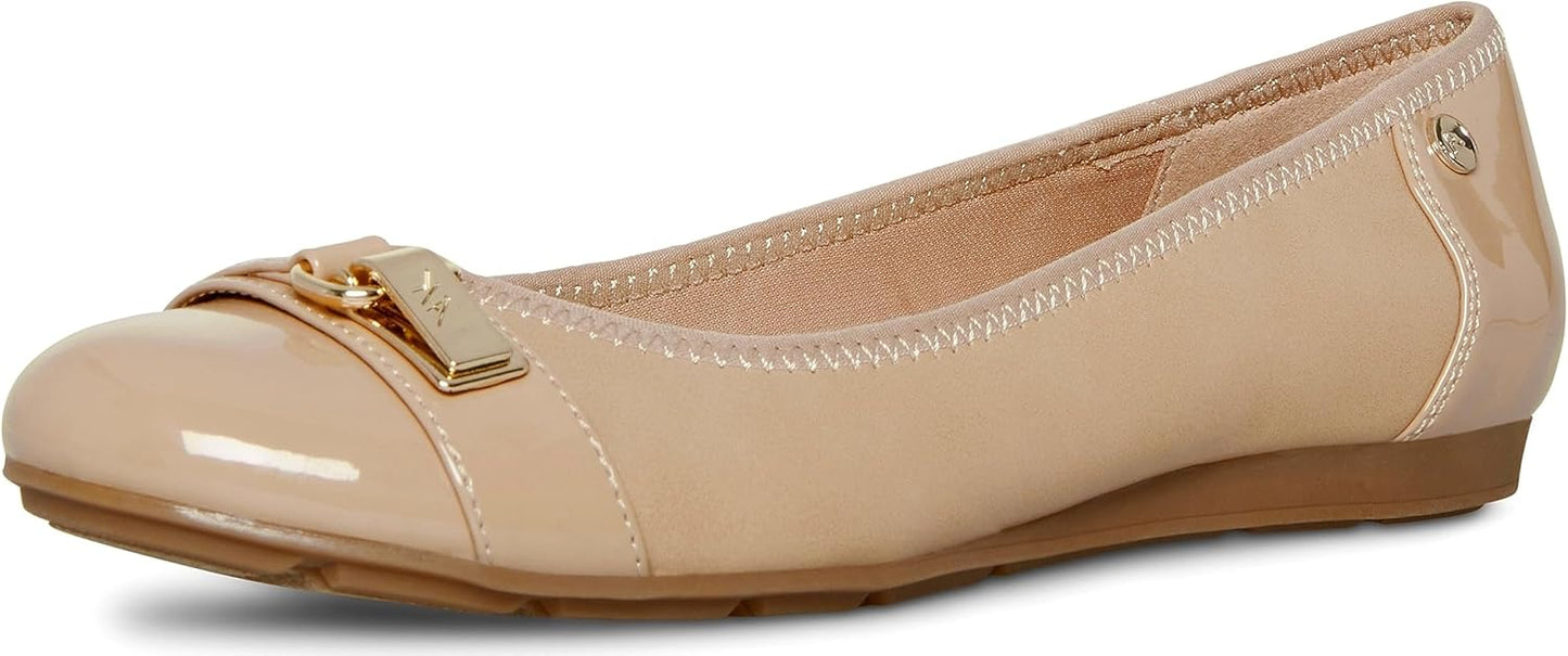 Anne Klein Women's Able Ballet Flat with Cap Toe and Wedge Heel