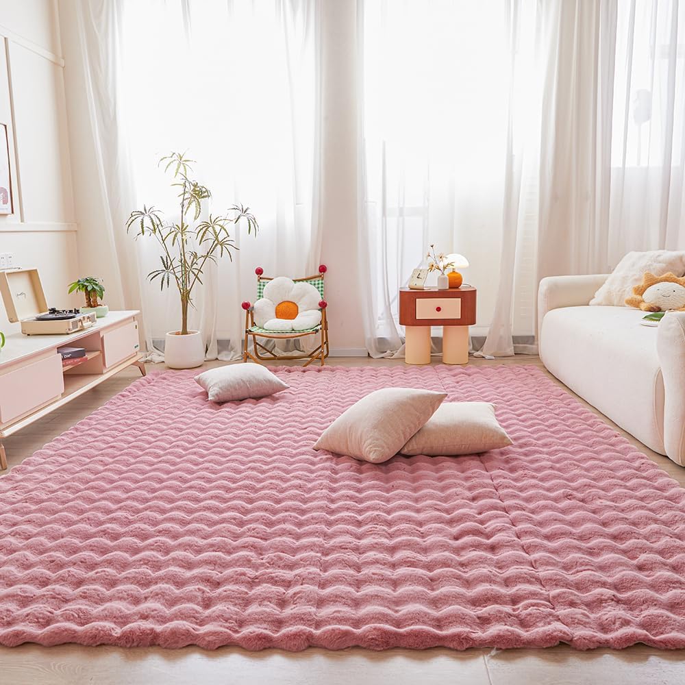 Pink Rabbit Plush Area Rug for Bedroom Living Room Sofa