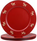 Christmas Reindeer Red Charger Plates Set of 6 - 13ft Reusable