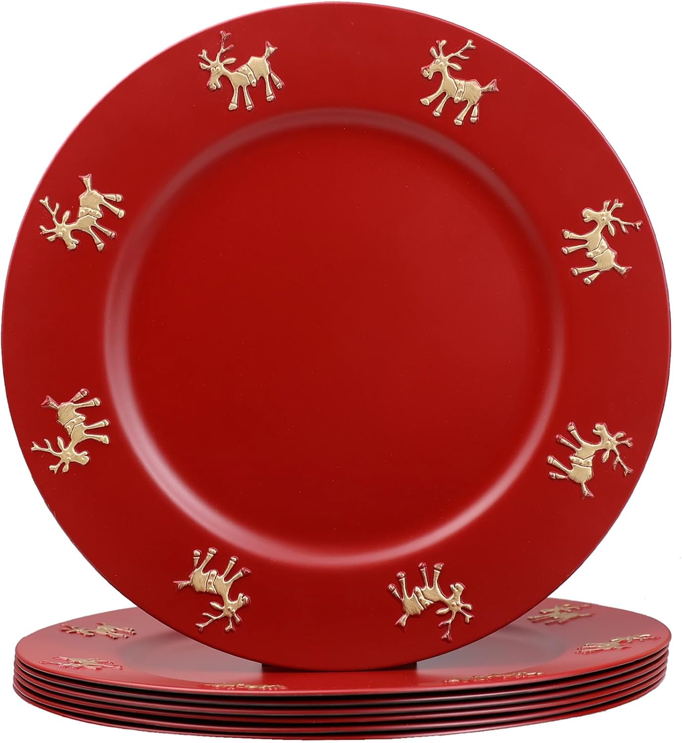 Christmas Reindeer Red Charger Plates Set of 6 for Elegant Dining