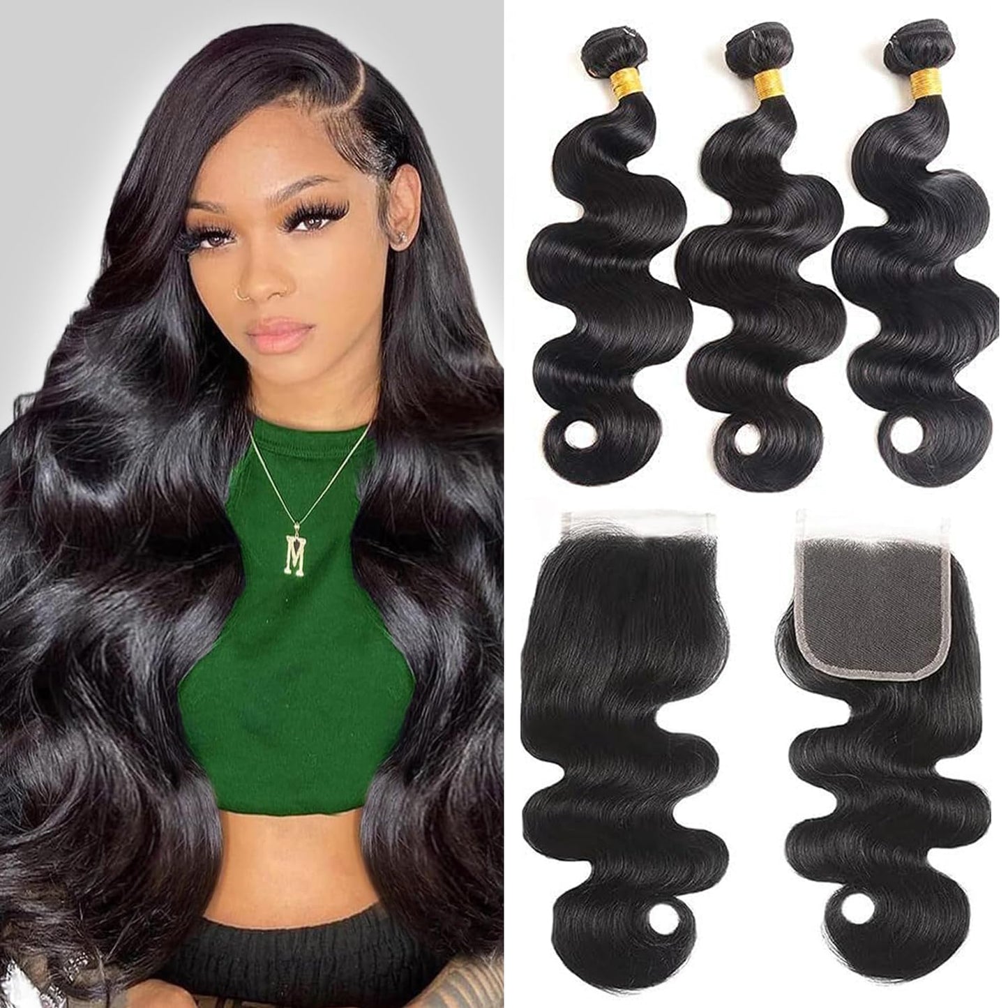 12A Body Wave Human Hair Bundles with Closure for Stunning Styles