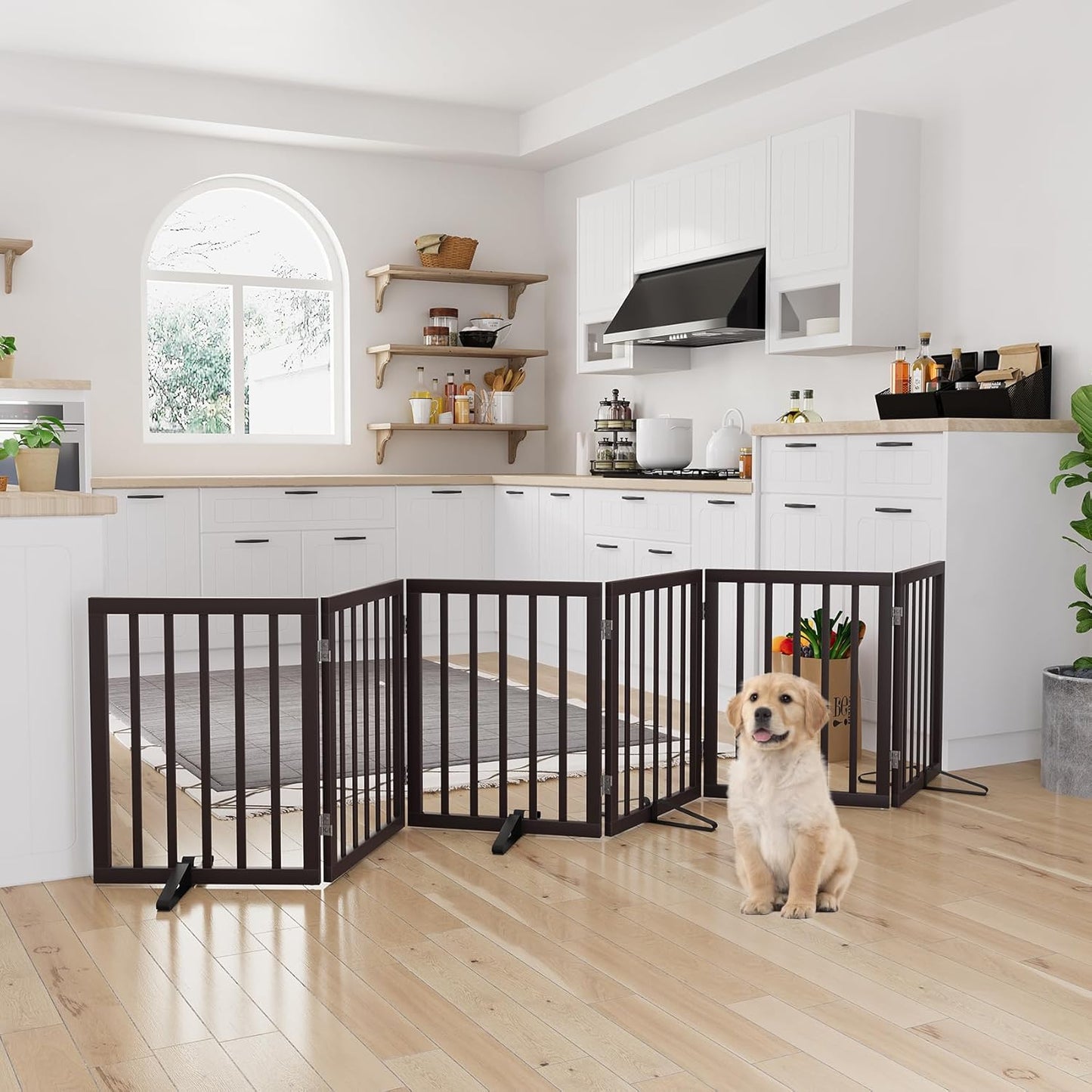 Extra Wide Bamboo Dog Gates for Indoor Use - 6-Panel Design