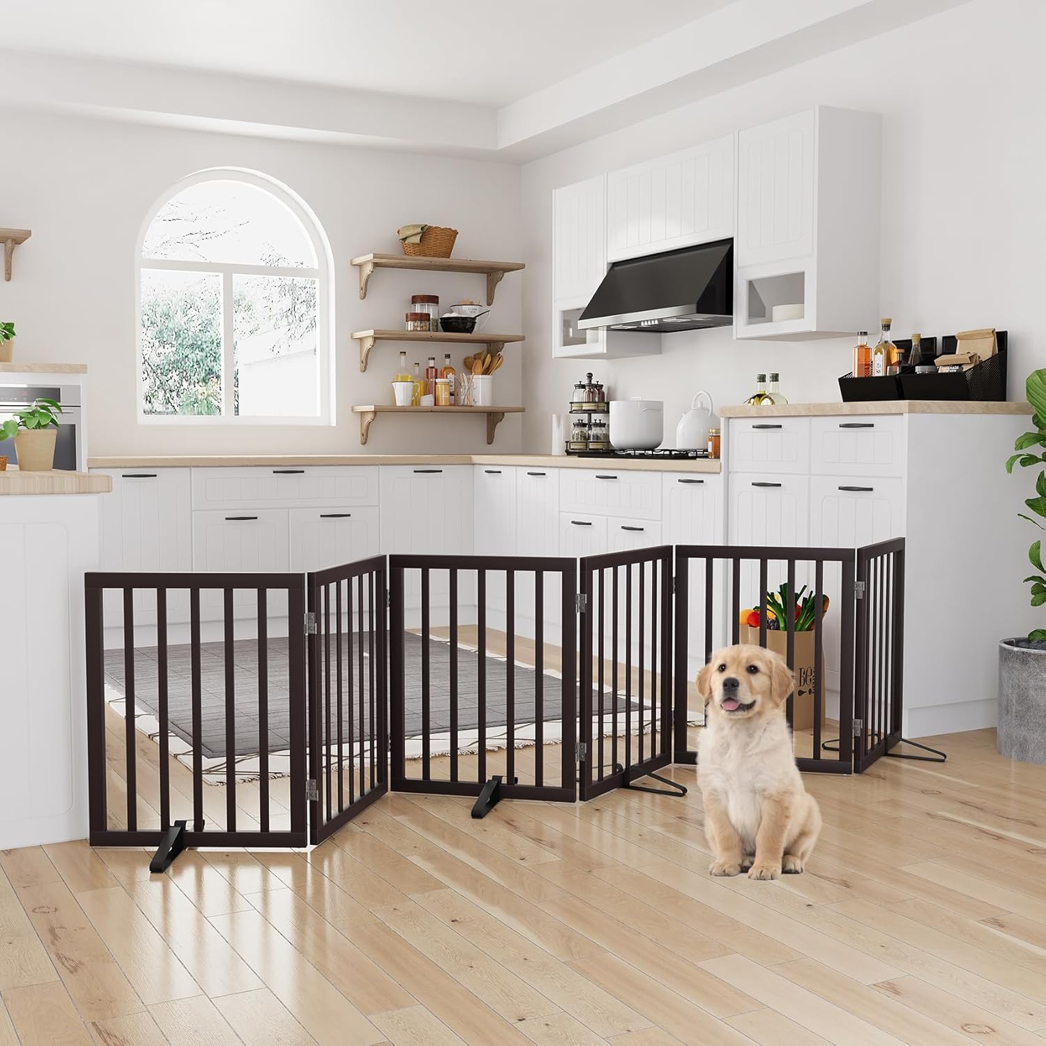 Extra Wide Bamboo Dog Gates for Indoor Use - 6-Panel Design