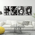 Glamativity Large 4 Pack Black Abstract Metal Wall Art - Minimalist 3D