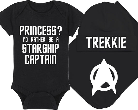 Trekkie Baby Onesie, Hat, Blanket & Bib Set for Little Captains