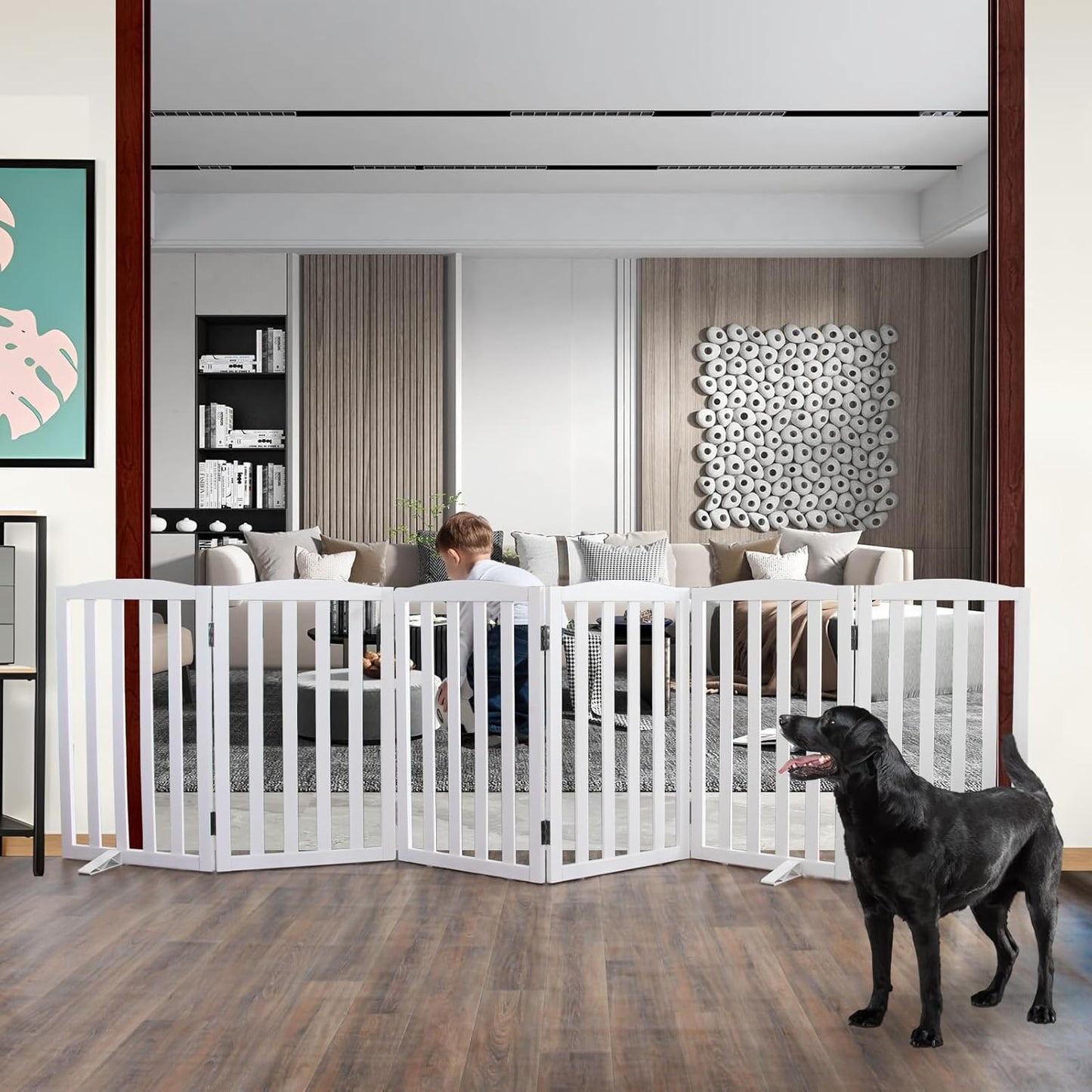 ZJSF Foldable Freestanding Indoor Dog Gate for House Use