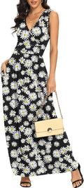 Women Sleeveless Deep V Neck Rayon Maxi Dress - Loose Casual Fit