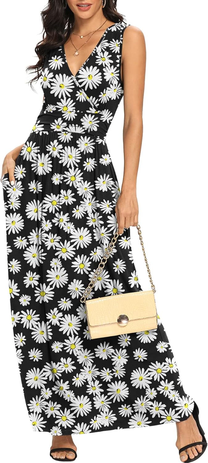 LILBETTER Women Sleeveless Deep V Neck Maxi Casual Dress Review