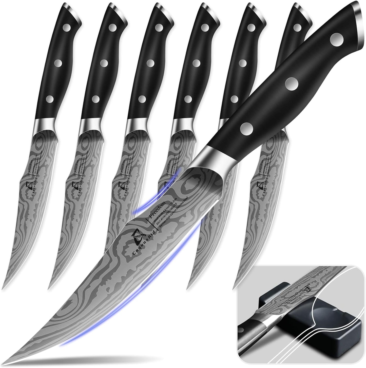 Steak Knives Set of 6, Razor-Sharp Non Serrated Kitchen Cutlery