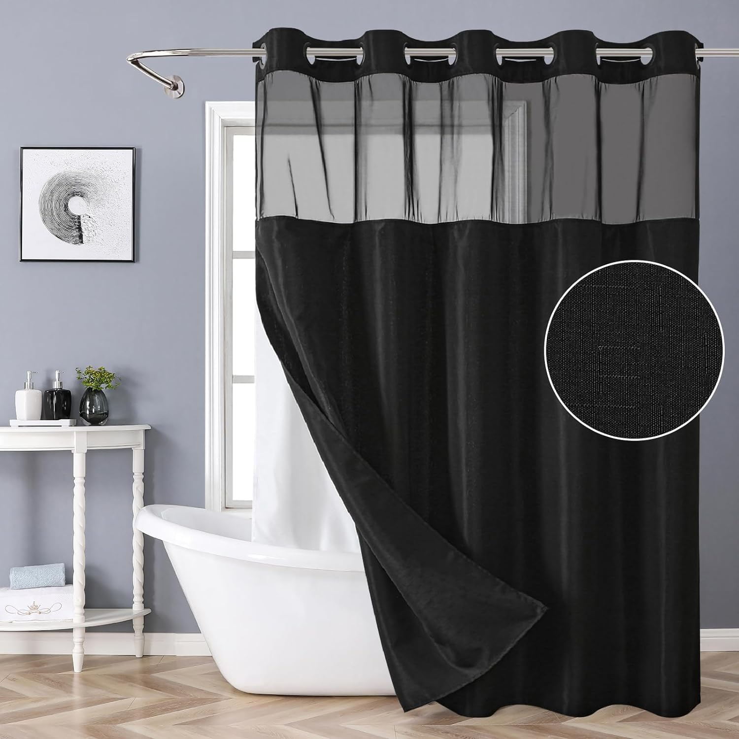 Hotel Style Black Shower Curtain Set - Water Repellent
