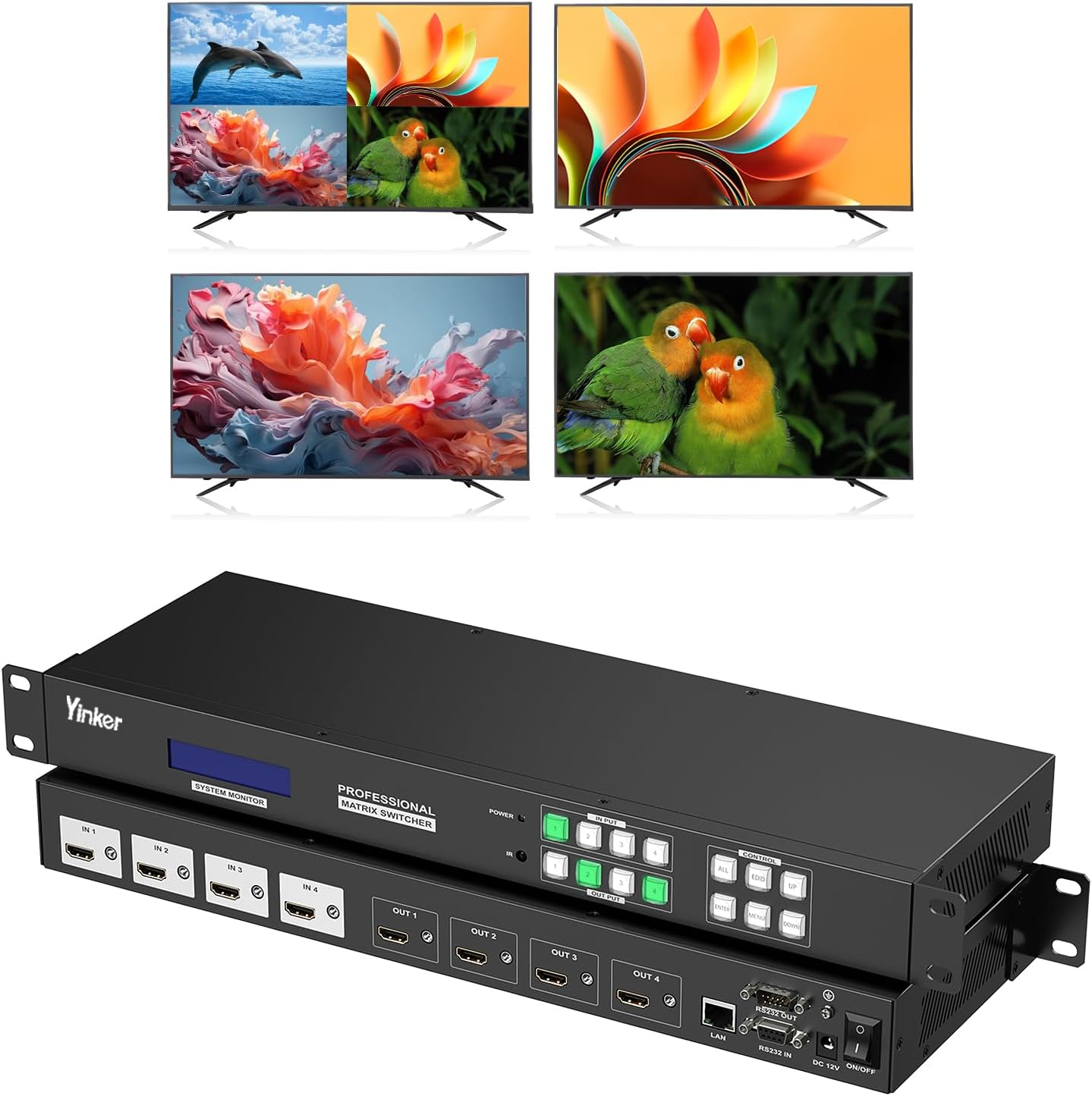 4K HDMI Matrix Switch 4x4 with Multiviewer and Video Wall Control