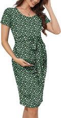 Floral Mesh Bishop Long Sleeve Maternity Midi Dress (Style CKJX)
