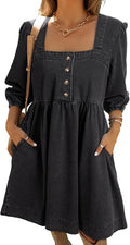 Sidefeel Women's Spring Outfit Denim Dress 3/4 Sleeve Loose Fit Casual