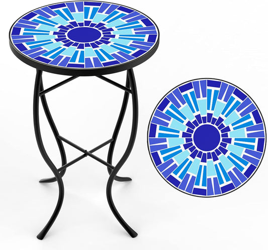 Mosaic Outdoor Side Table for Patio, Garden, and Pool Use