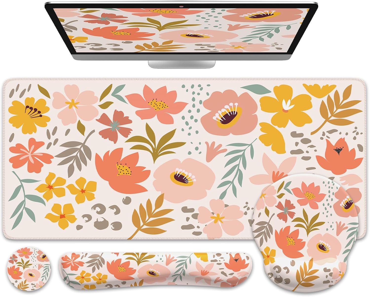 iCasso Large Floral Desk Mat with Wrist Rest for Ergonomic Comfort