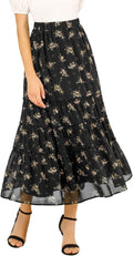 Allegra K Women's Floral Chiffon Midi Skirt - Flowy Tiered Ruffle